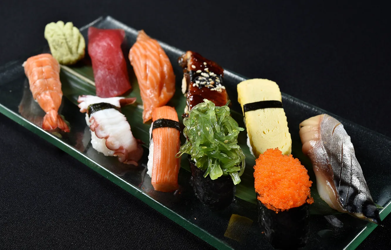 Photo wallpaper fish, caviar, sushi, sushi, rolls, seafood