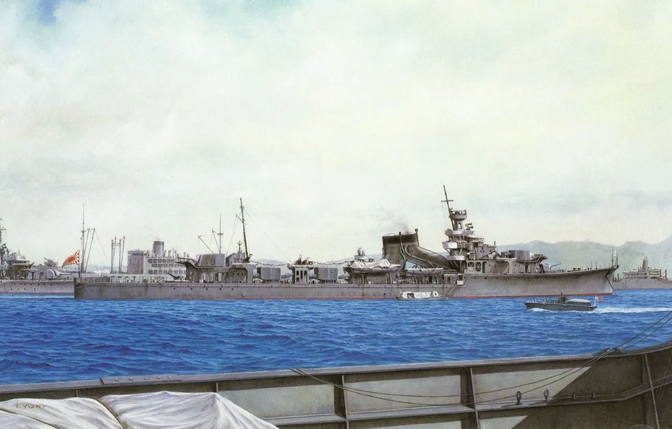 Photo wallpaper ship, art, boat, Navy, military, cruiser, Japanese, cruiser