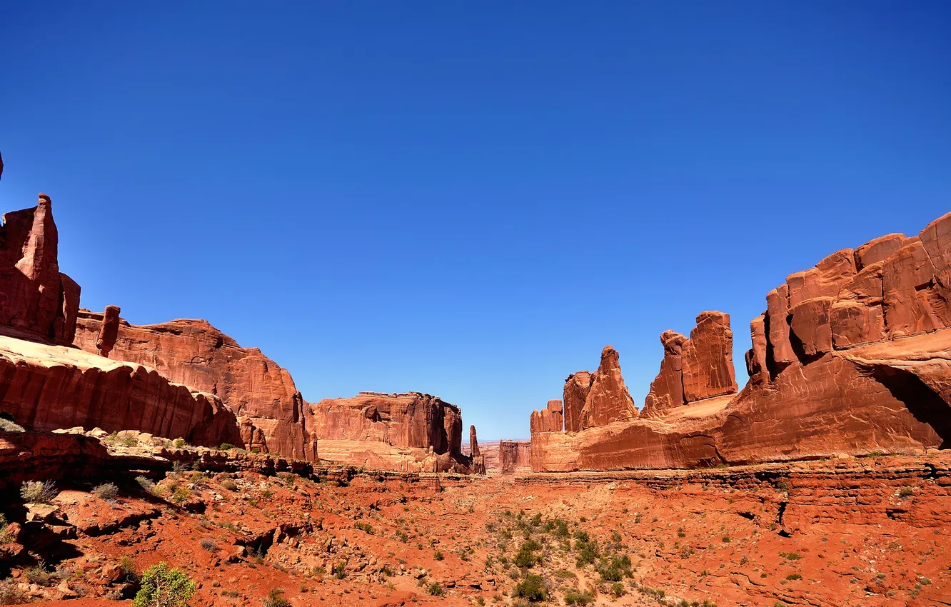 Photo wallpaper the sky, mountains, stones, rocks, USA, Arches National Park, uta