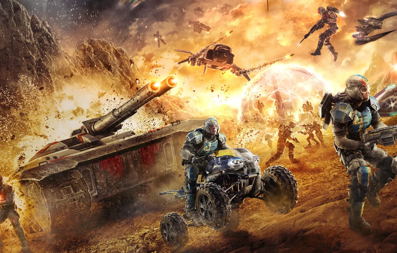 Photo wallpaper war, soldiers, tank, ATV, future, PlanetSide 2
