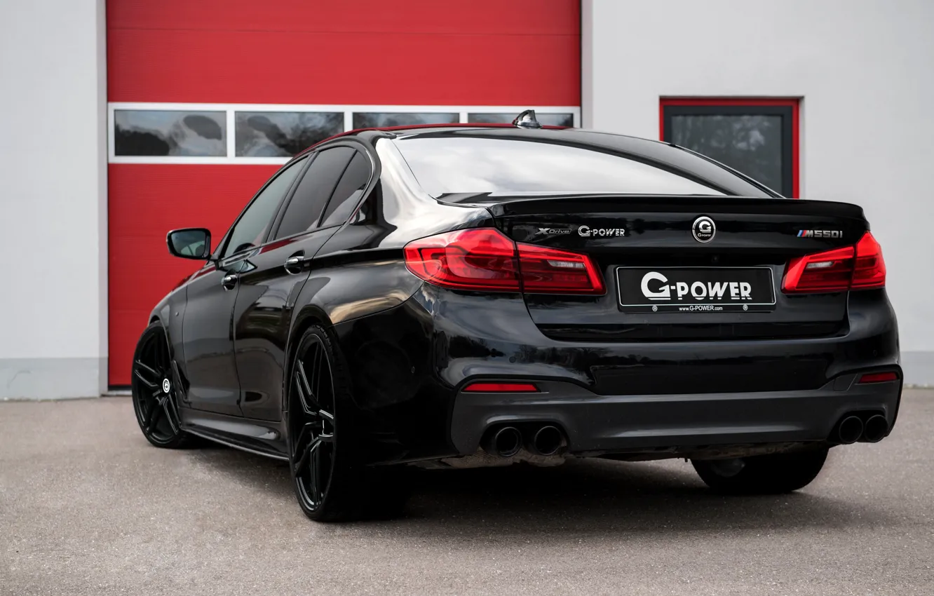 Photo wallpaper black, BMW, sedan, rear view, G-Power, 2018, 5, 5-series