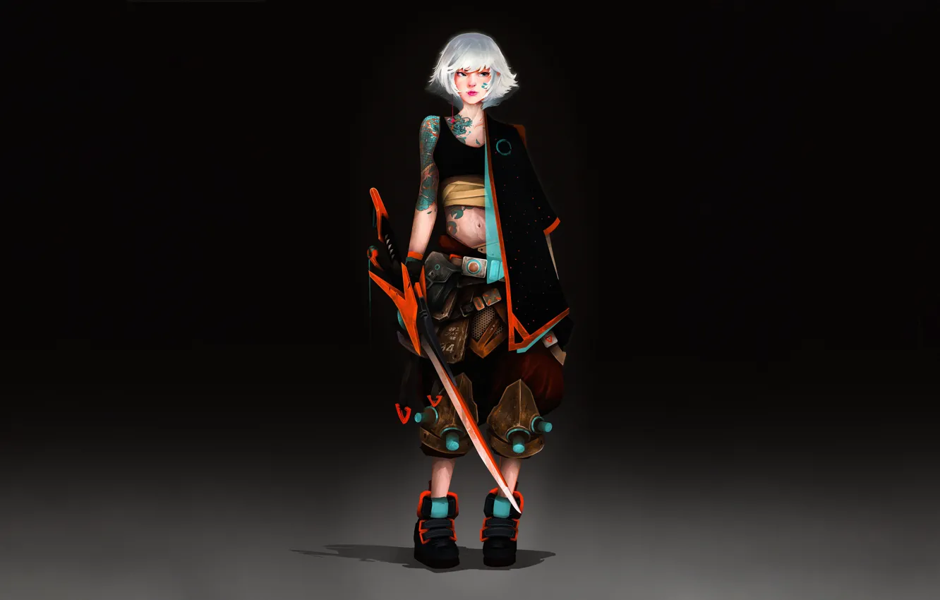 Photo wallpaper girl, minimalism, art, Japan, girl, sword, style, art