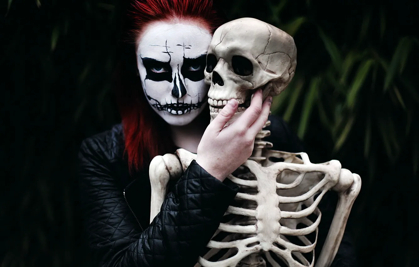 Photo wallpaper girl, death, mood, skeleton