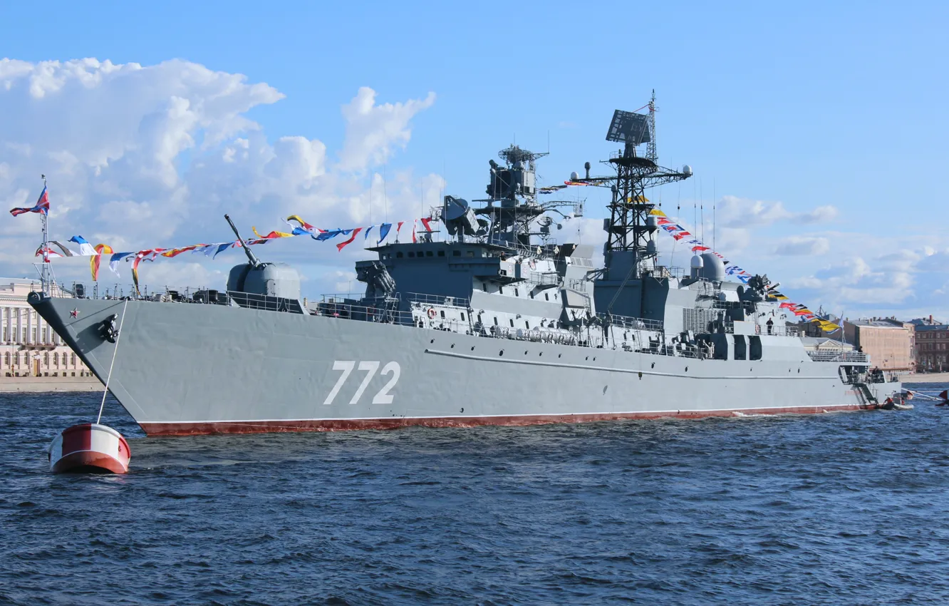 Photo wallpaper patrol ship, flags of colorization, Undaunted