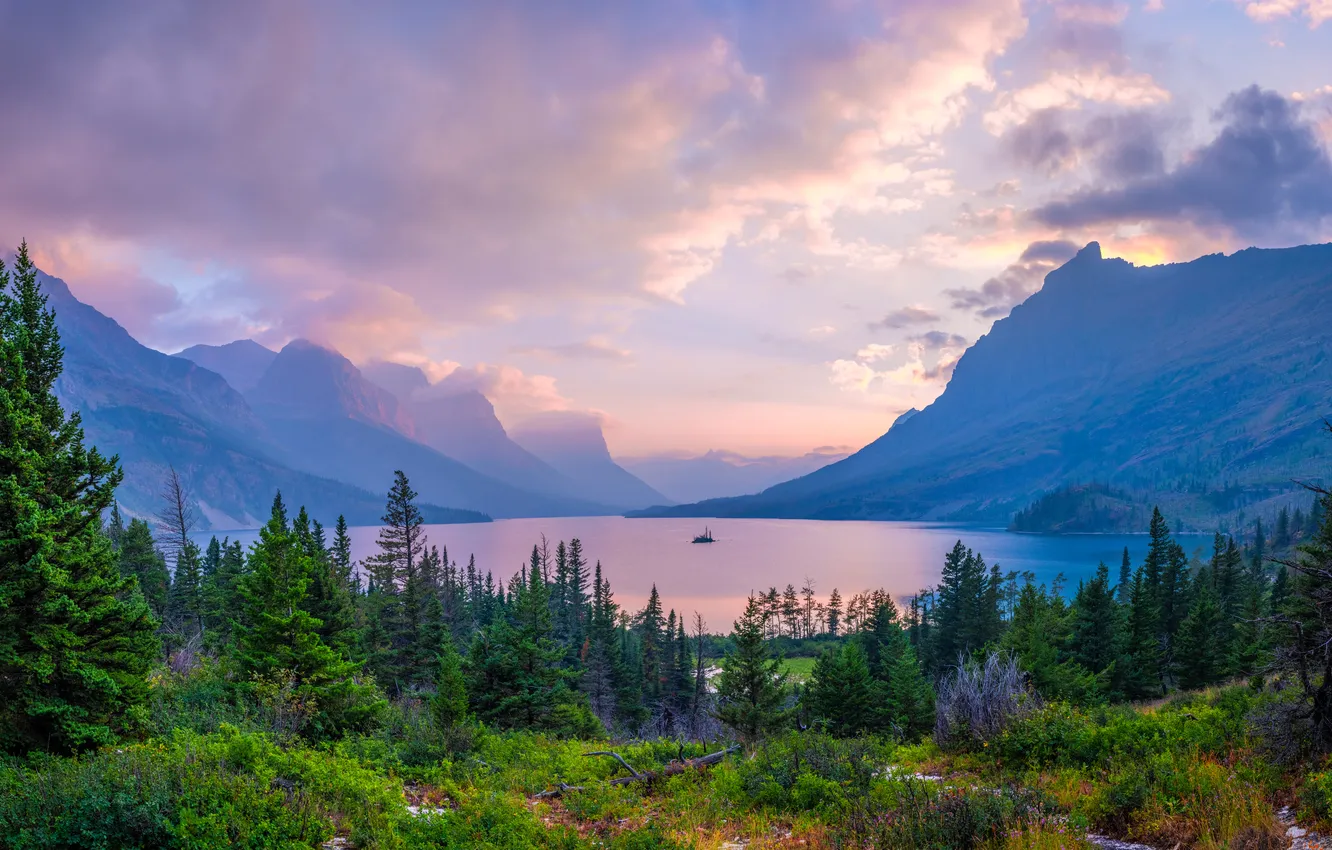 Photo wallpaper landscape, mountains, lake, USA, Glacier National Park
