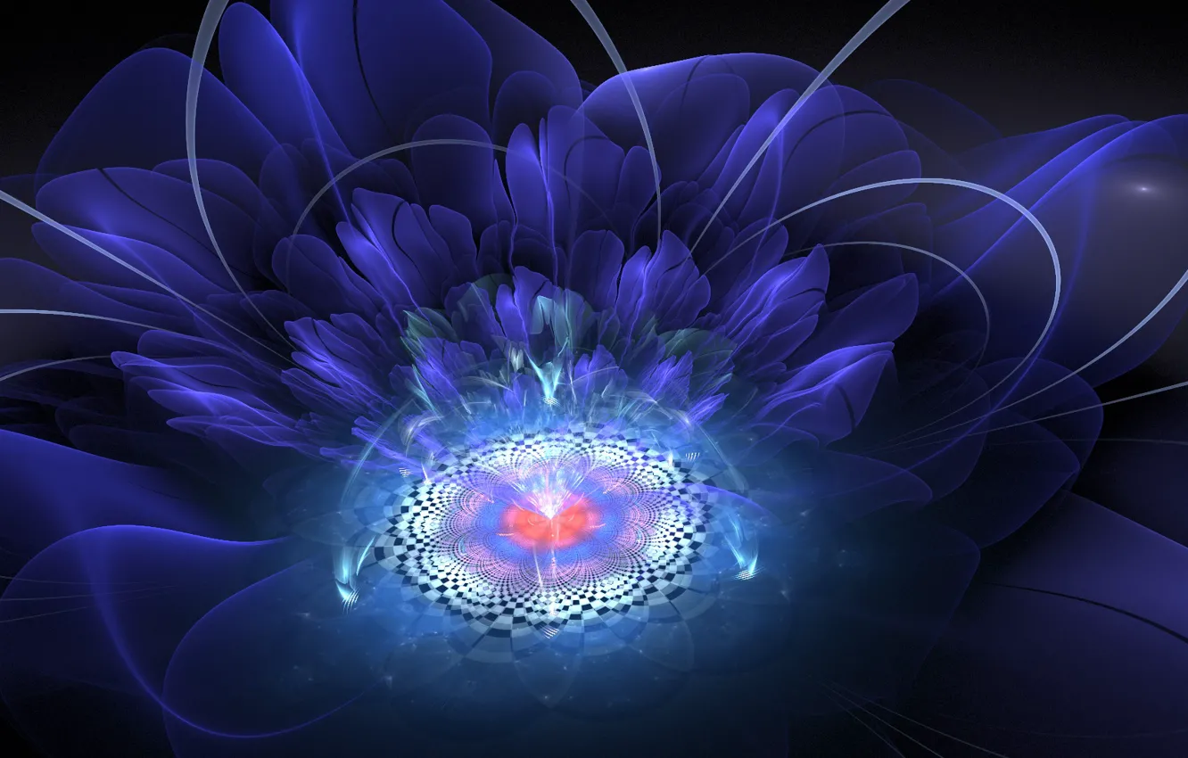 Photo wallpaper flower, rays, light, abstraction, graphics, fractal
