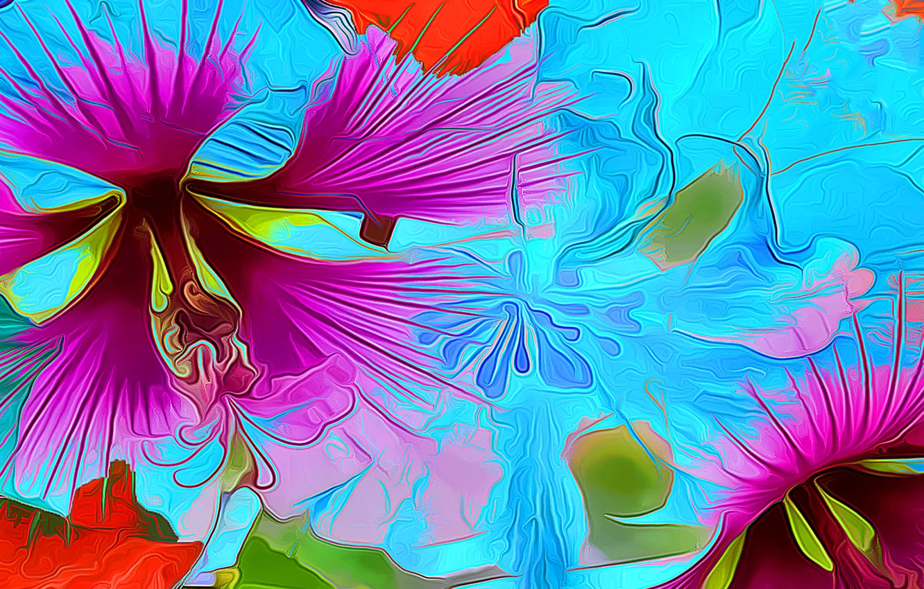 Photo wallpaper flower, line, rendering, paint, petals
