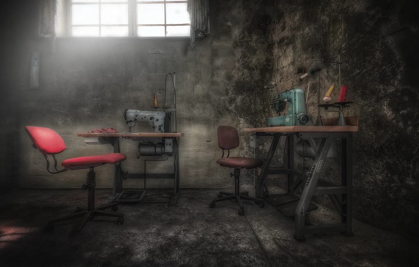 Photo wallpaper background, workshop, Sewing machine