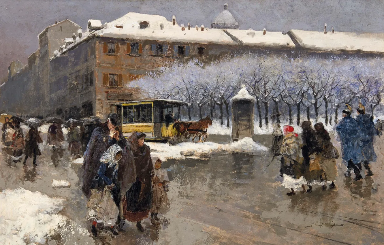 Photo wallpaper Italian painter, Italian painter, Milan under the snow, Milan under the snow, Moses Bianchi, Oil …