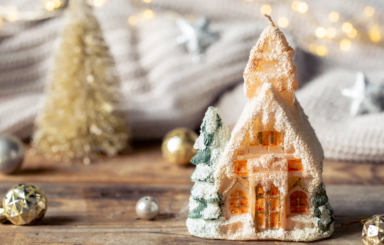 Photo wallpaper balls, comfort, holiday, toy, Board, new year, candles, Christmas