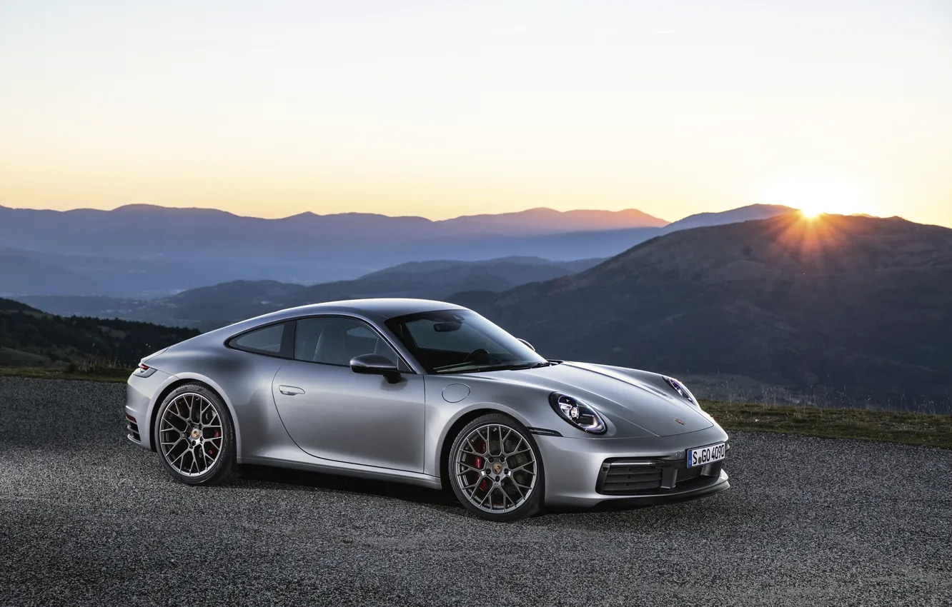 Photo wallpaper sunset, the evening, 911, Porsche, Carrera, Carrera 4S, 2019