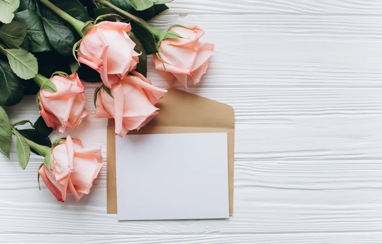 Photo wallpaper flowers, bouquet, Paper, Roses, The envelope