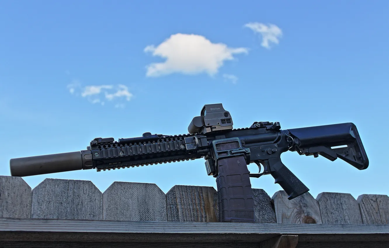 Photo wallpaper the sky, rifle, muffler, carabiner, assault, semi-automatic