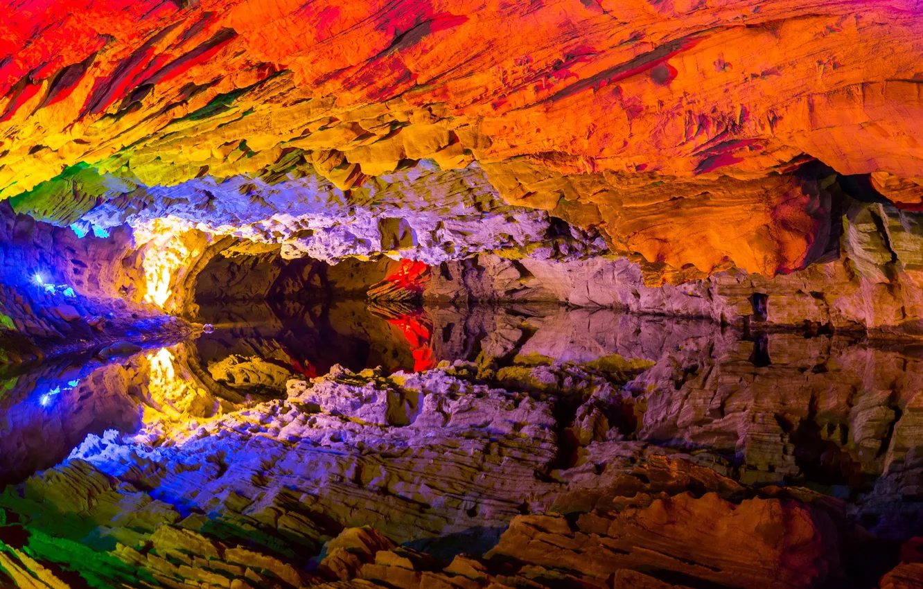 Photo wallpaper China, reflections, Qiliang Cave