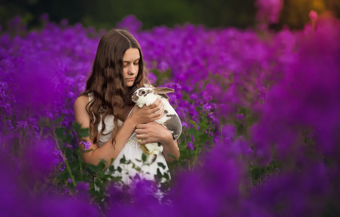 Photo wallpaper summer, girl, rabbit