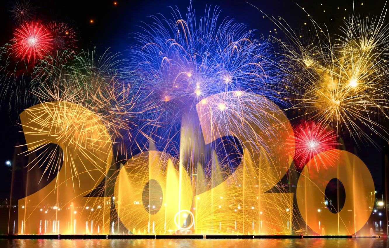 Photo wallpaper salute, fireworks, happy new year, Happy New Year!, 2020