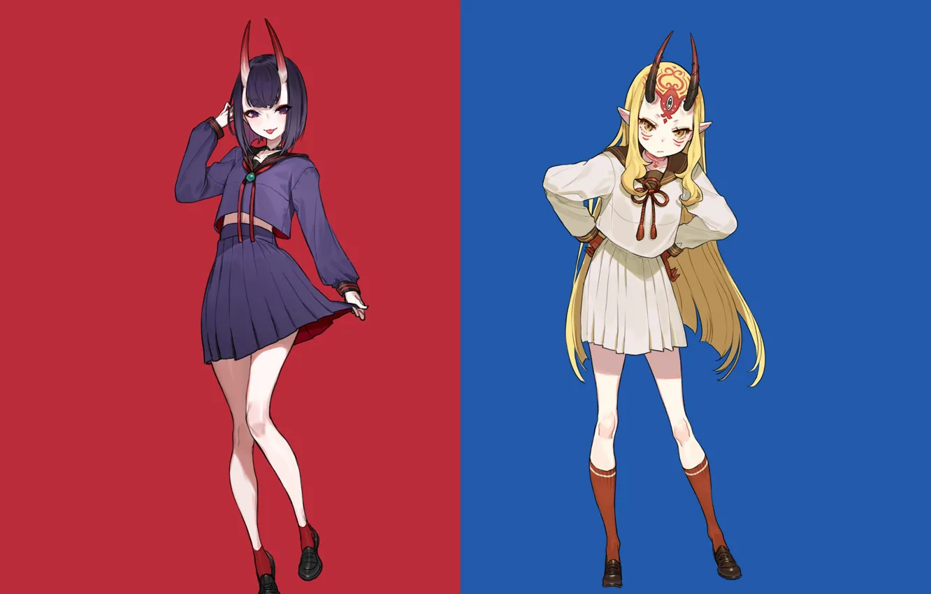 Photo wallpaper fanart, Fate/Grand Order, Pixiv, Fanart From Pixiv, ixiv Id 17810, Assassin (Shuten-douji), Berserker (Ibaraki-douji)