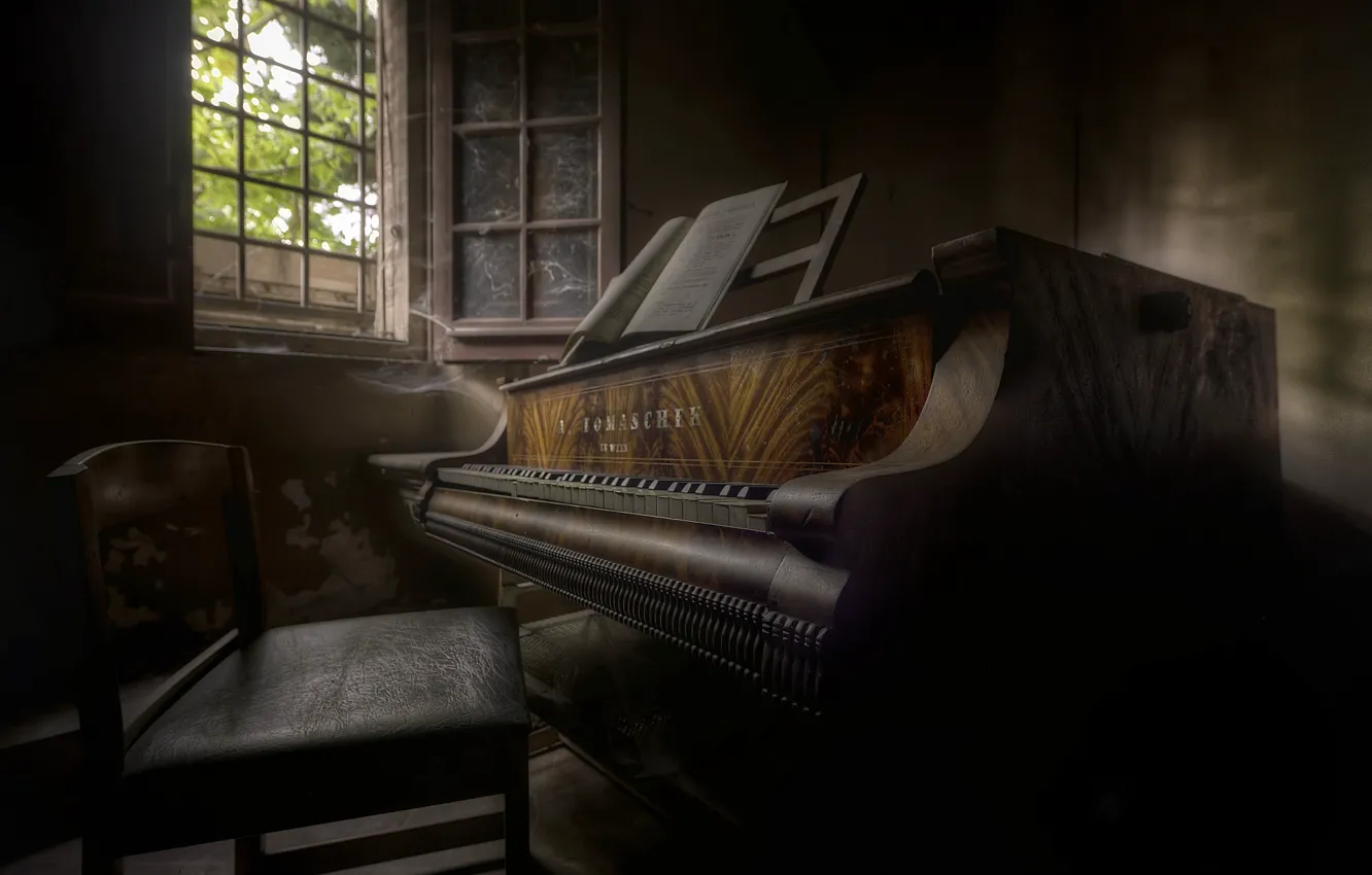 Photo wallpaper window, chair, piano