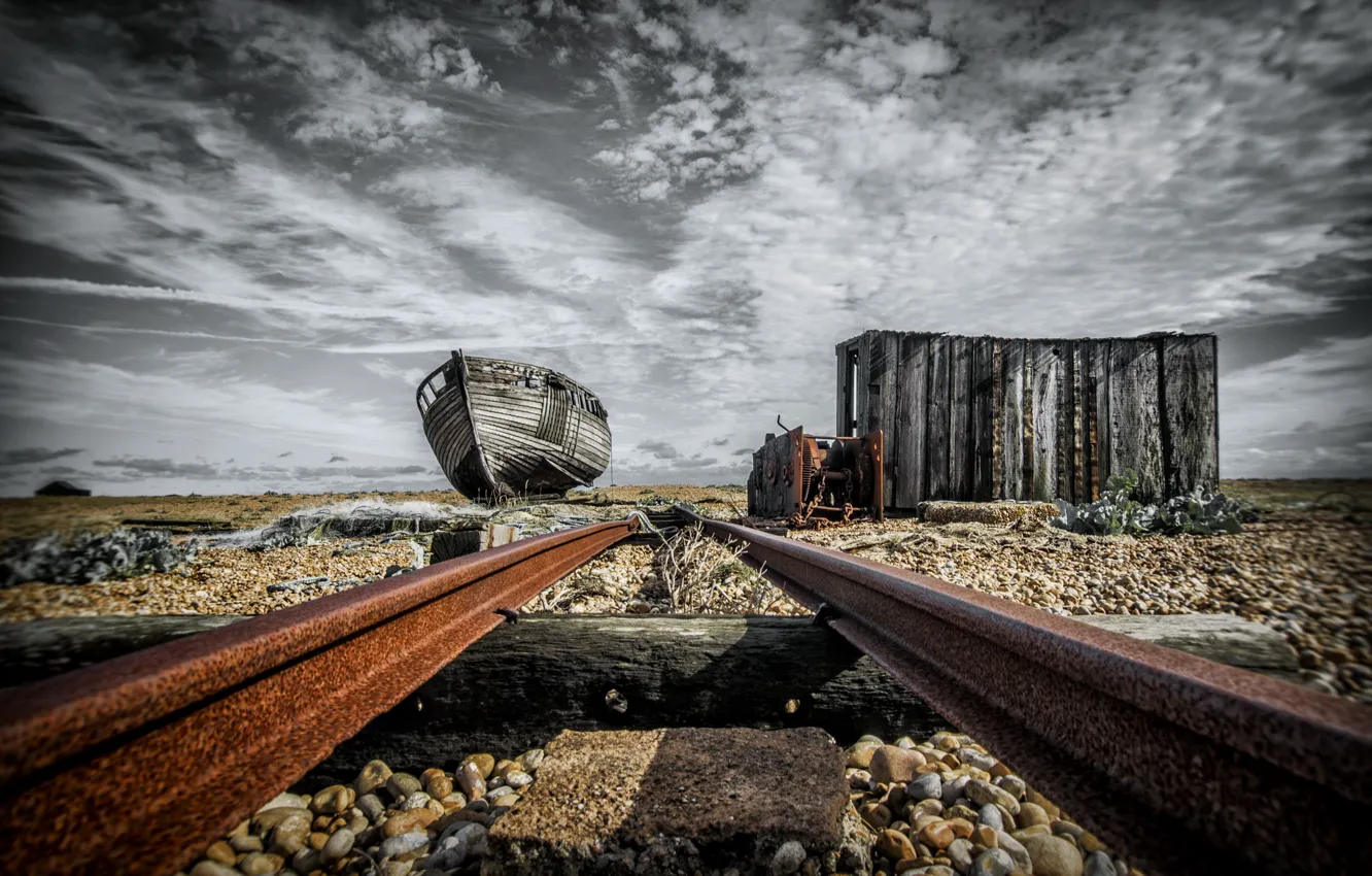 Photo wallpaper the sky, boat, rails