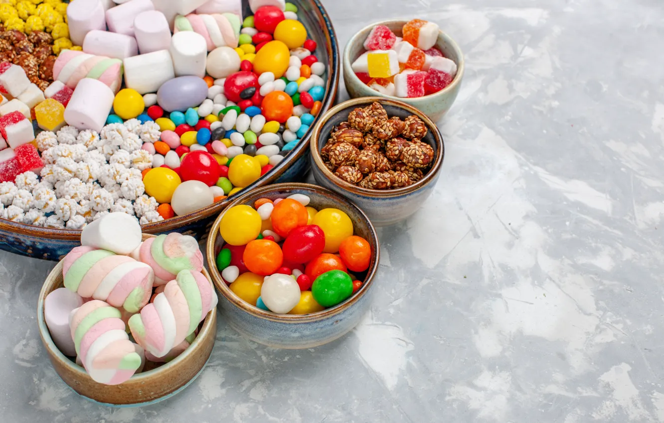Photo wallpaper candy, sweets, pills, marshmallows