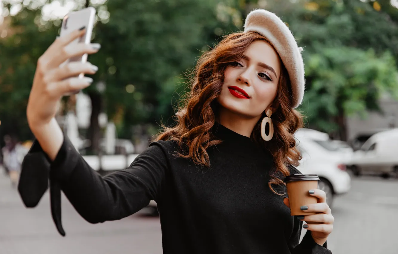 Photo wallpaper portrait, selfie, stylish girl