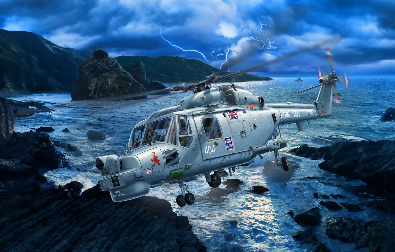 Photo wallpaper Royal Navy, Westland Lynx Mk.8, Stu Shepherd, British multi-purpose helicopter