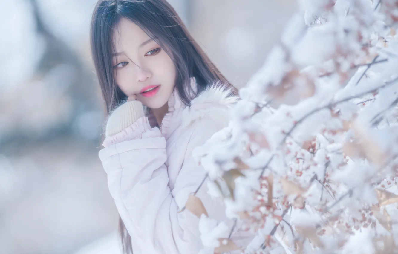 Photo wallpaper winter, girl, Asian