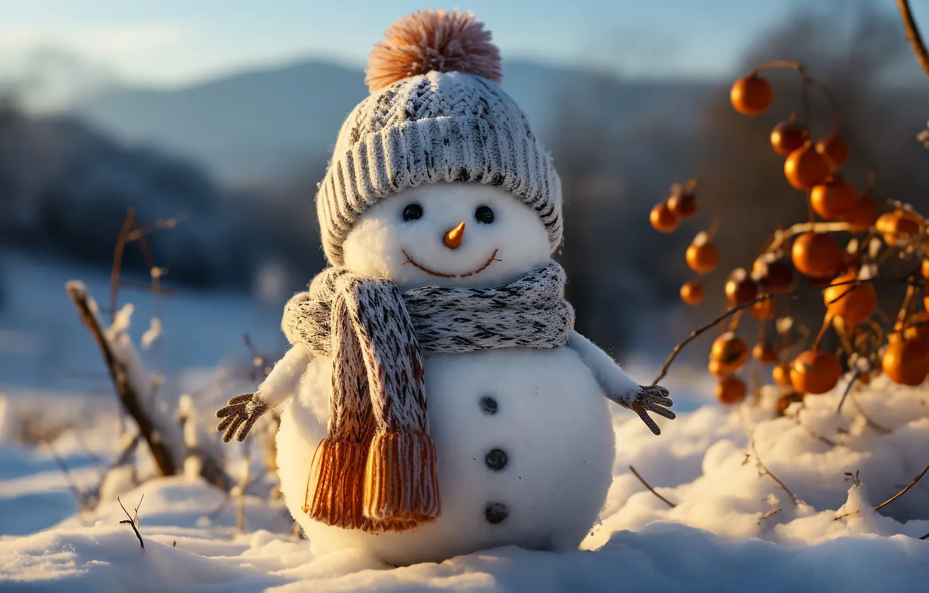Photo wallpaper winter, snow, new year, Christmas, snowman, Christmas, winter, snow