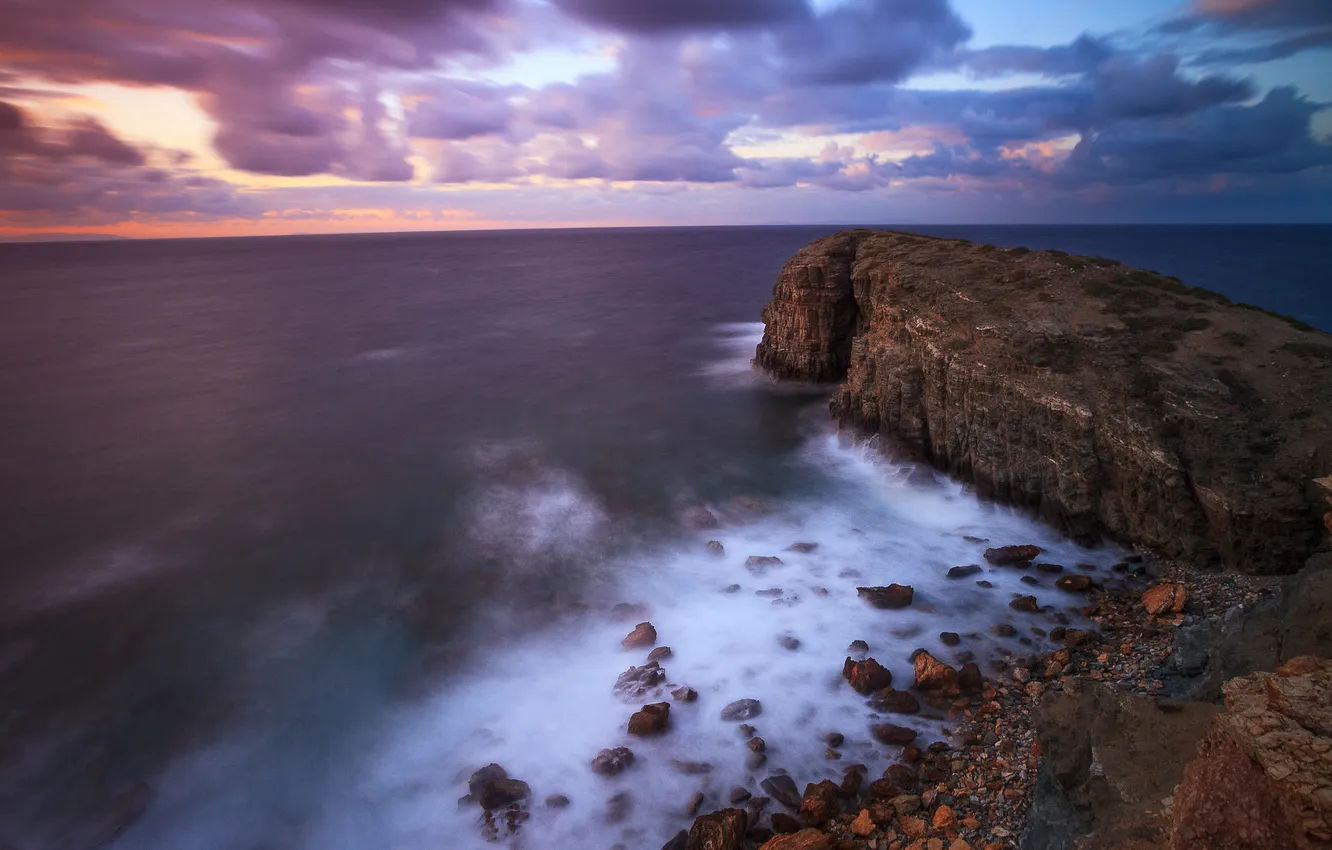 Photo wallpaper the sky, clouds, rocks, shore, coast, the evening, Greece