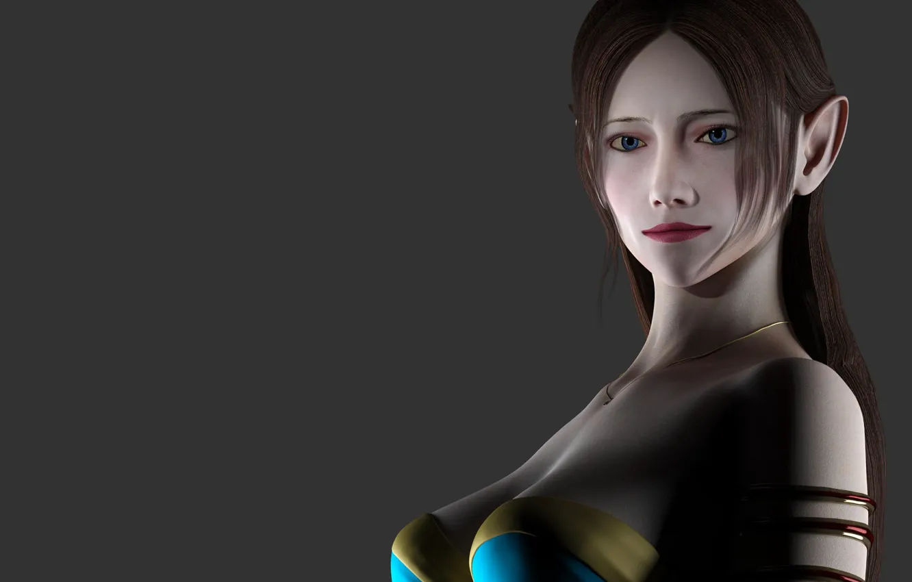 Photo wallpaper look, girl, elf, grey background