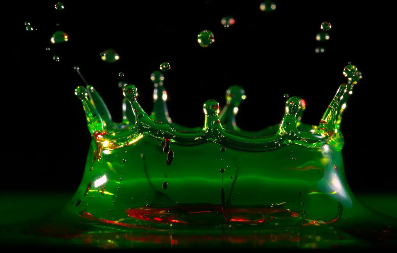 Photo wallpaper water, drops, green