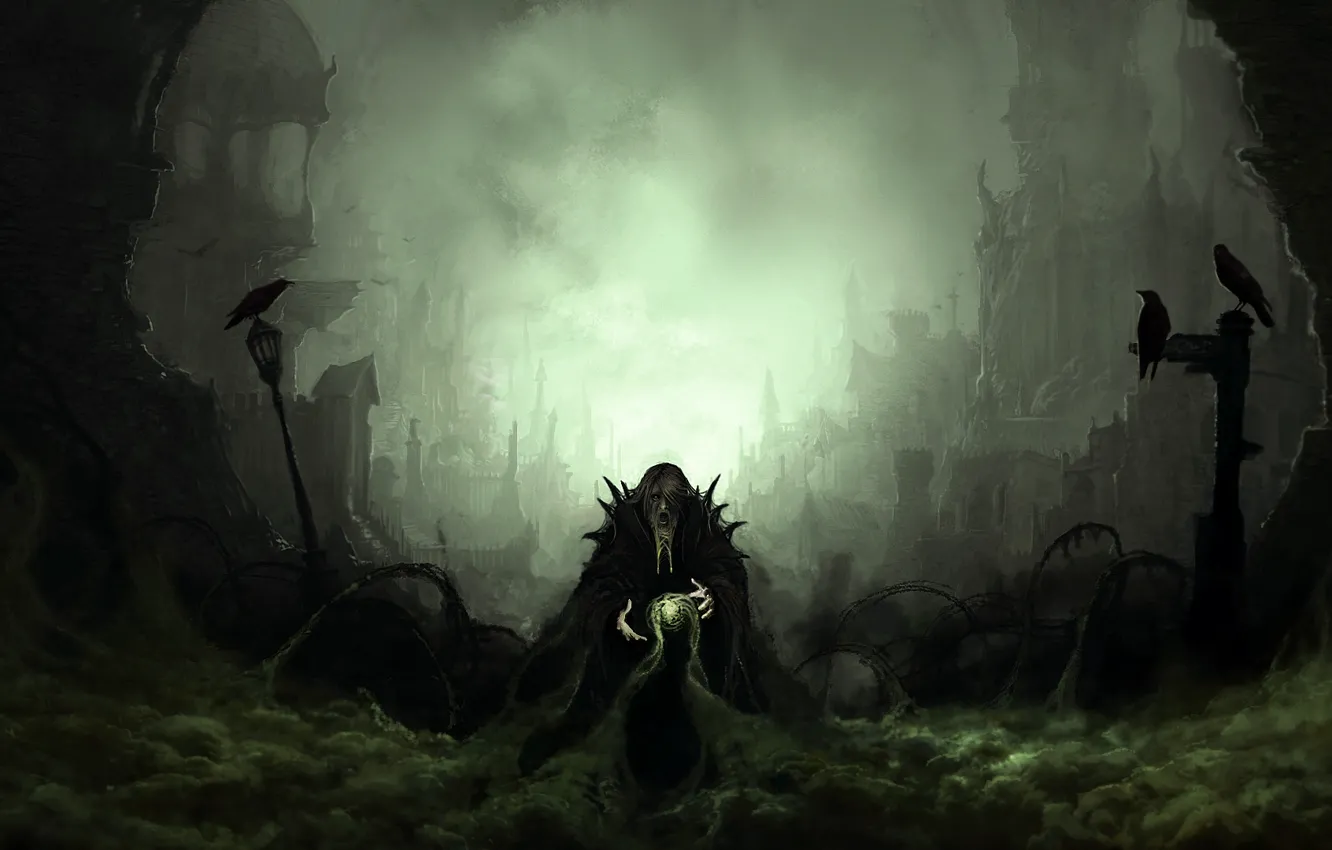Photo wallpaper fog, smoke, crows, the sorcerer