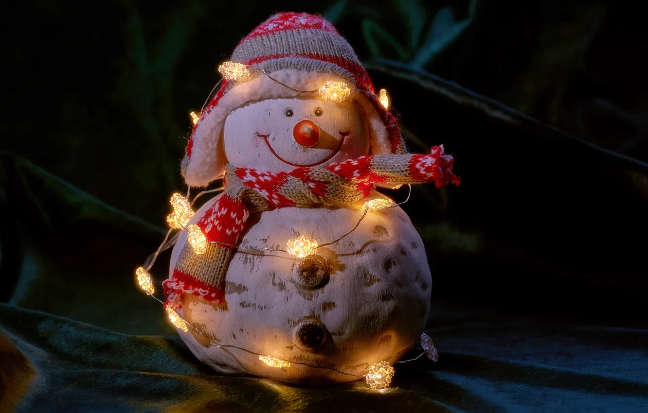 Photo wallpaper Christmas, lighting, snowman, garland