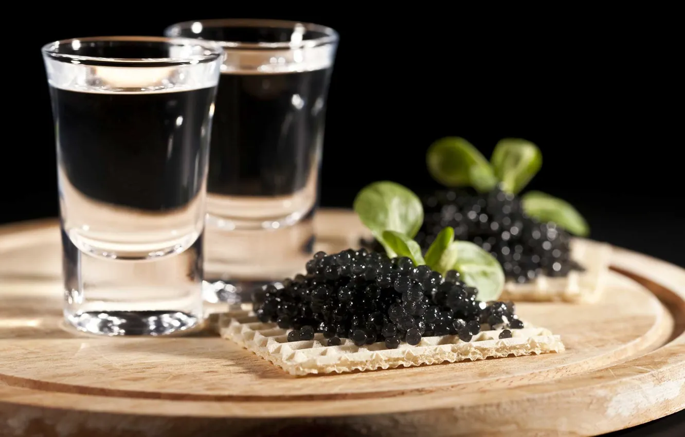 Photo wallpaper stack, vodka, black caviar