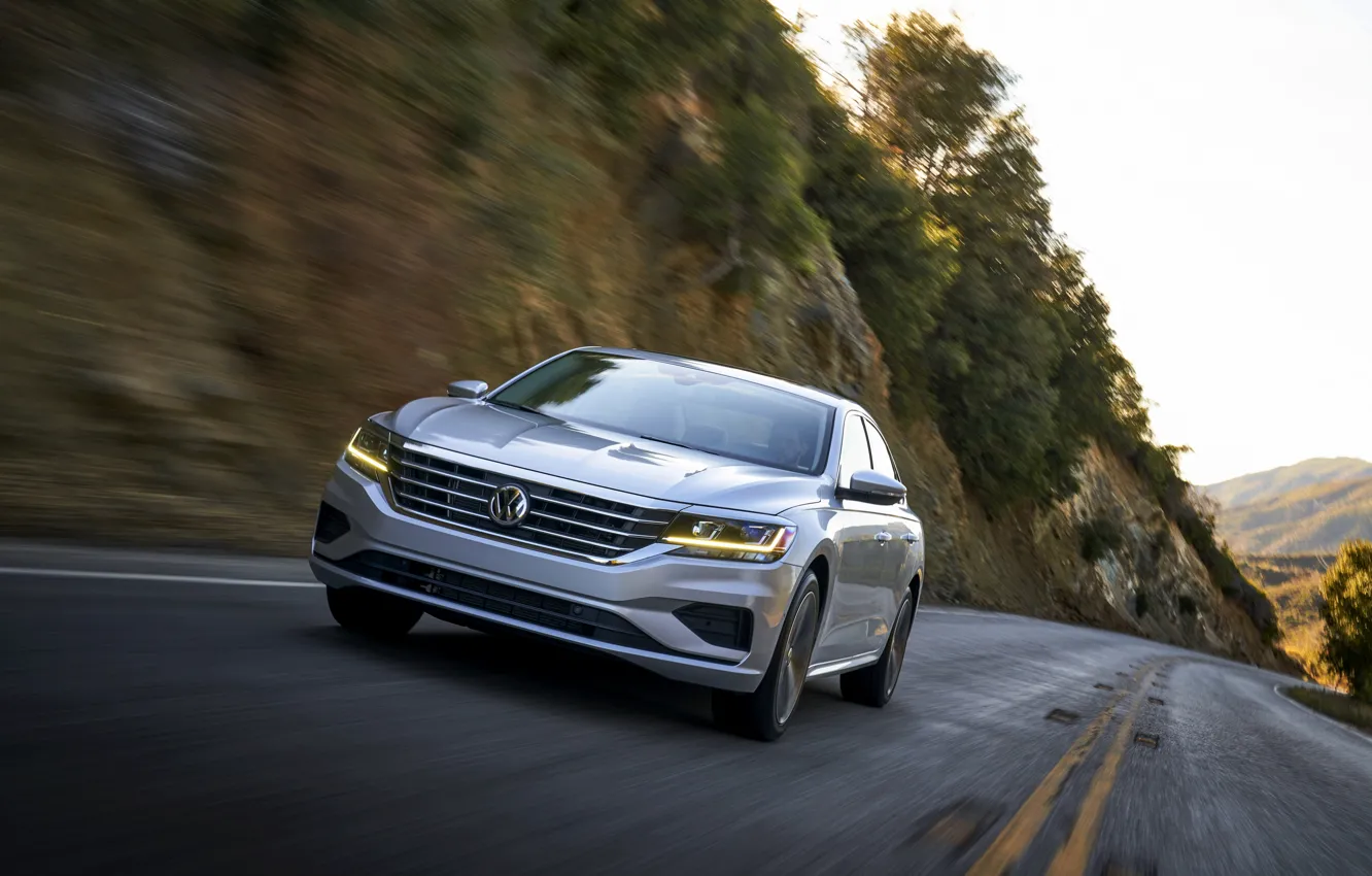 Photo wallpaper asphalt, markup, Volkswagen, sedan, Passat, 2020, 2019, US Version