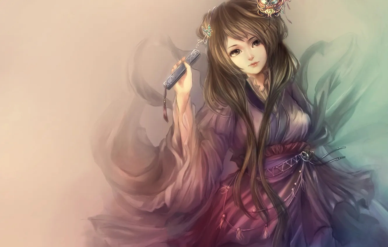 Photo wallpaper look, girl, paint, fan, hairstyle, art, mumi