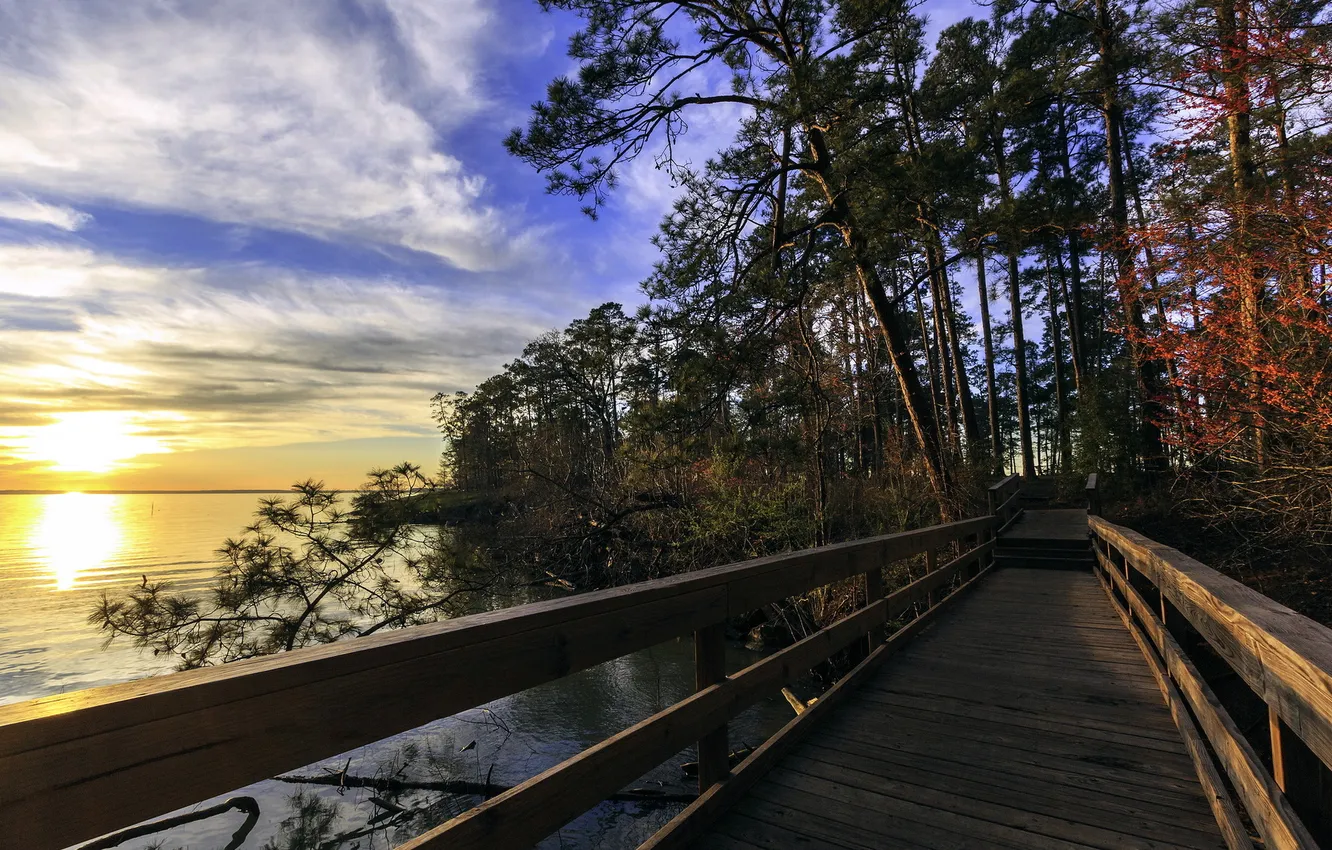 Photo wallpaper landscape, bridge, lake