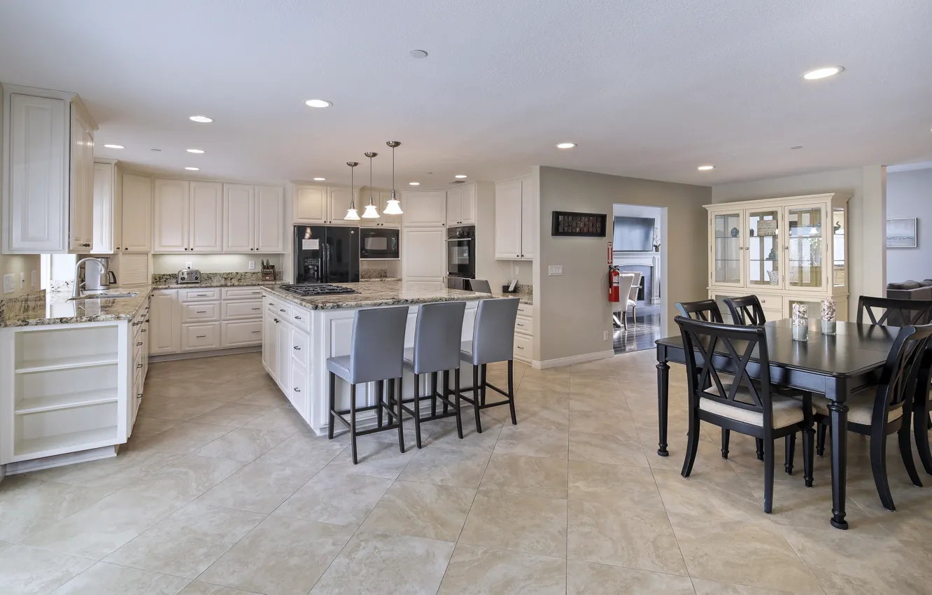 Photo wallpaper kitchen, design, kitchen, mansion, table, room, design