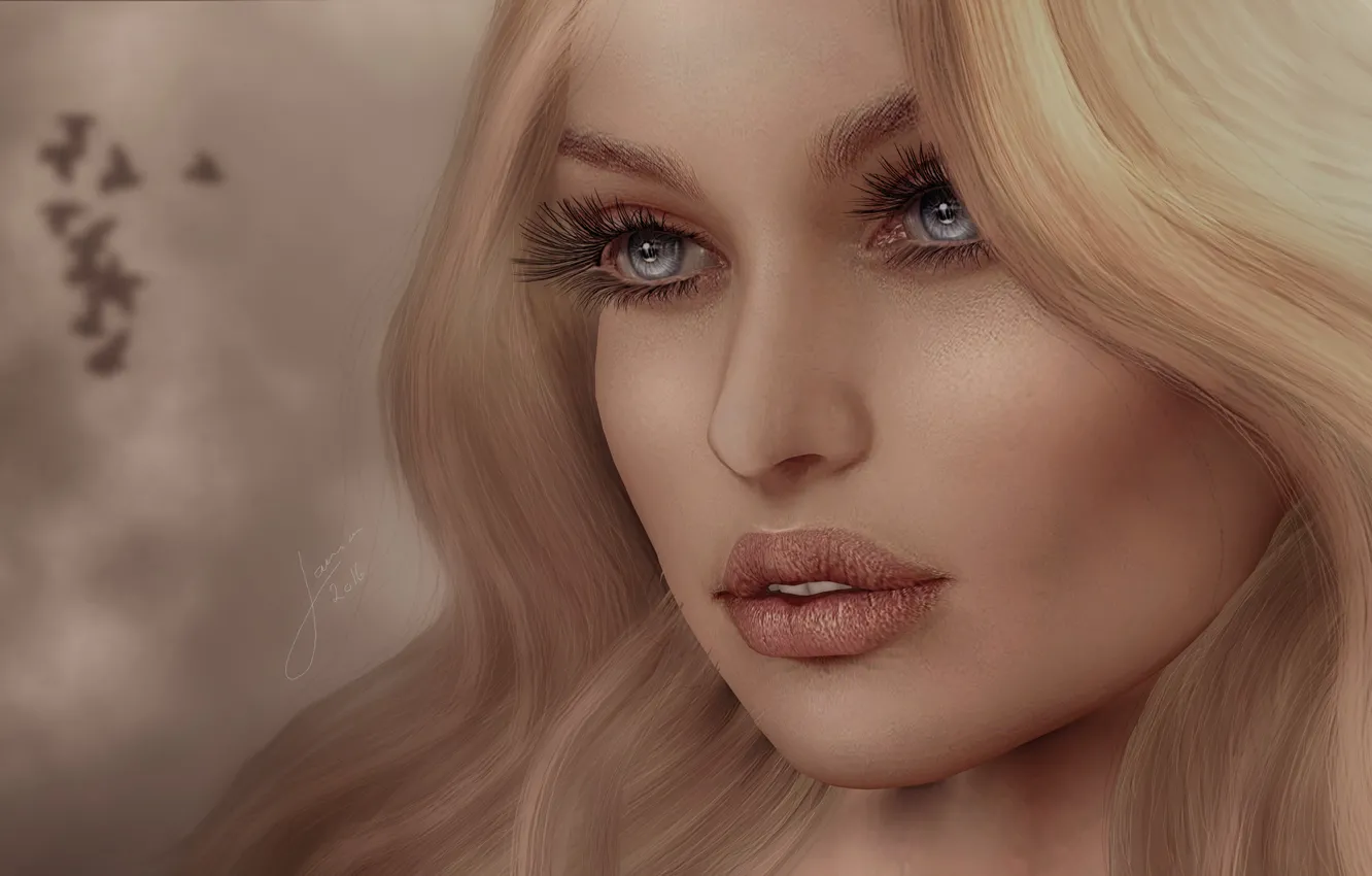 Photo wallpaper eyes, look, girl, face, background, hair, lips