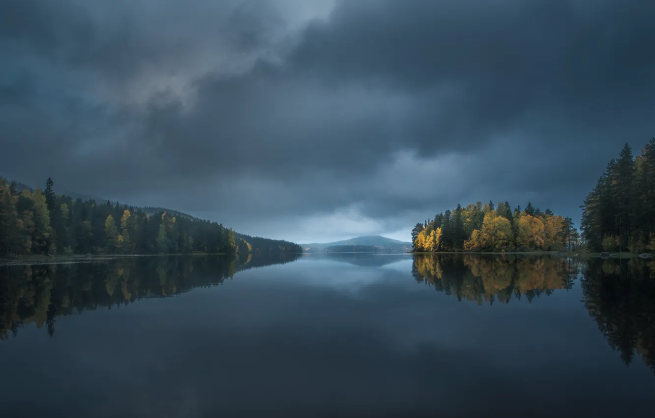 Photo wallpaper autumn, lake, reflection, Finland, North Karelia
