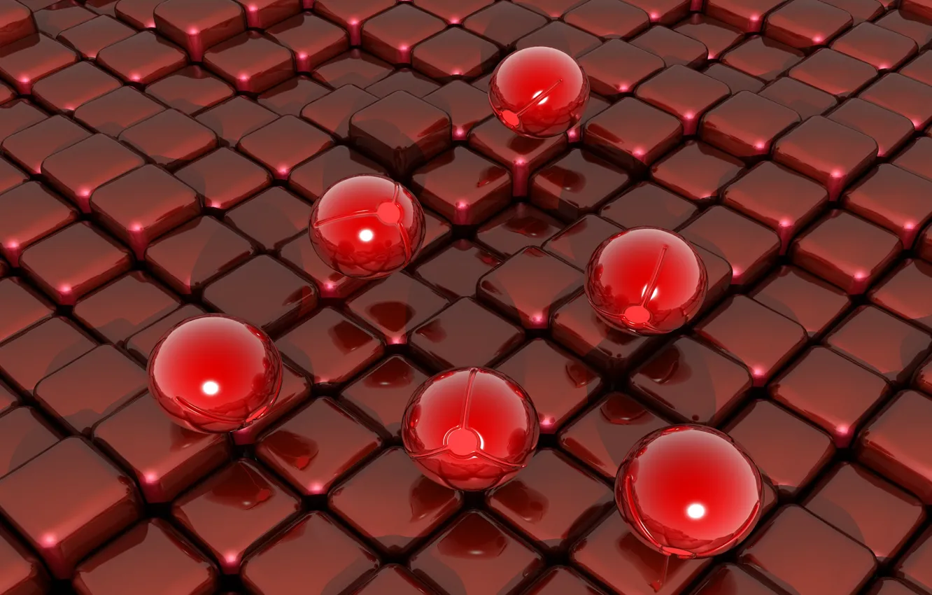 Photo wallpaper red, balls, squares