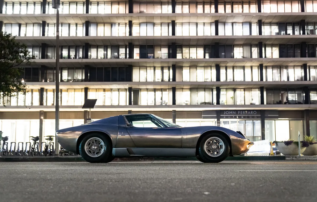 Photo wallpaper Lamborghini, 1971, Miura, side view, Lamborghini Miura P400 S