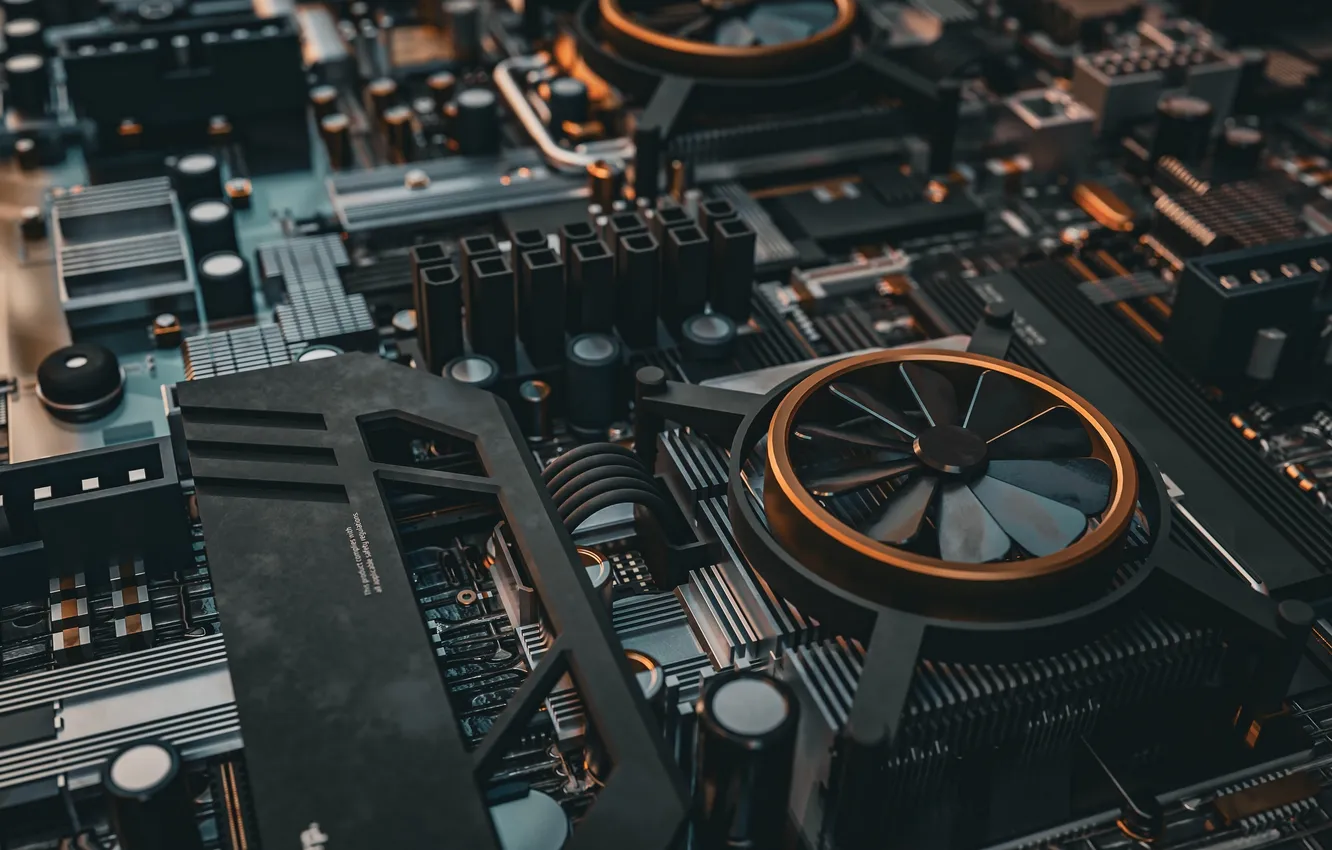 Photo wallpaper Cooper, tech, motherboard, cooler, dark tint