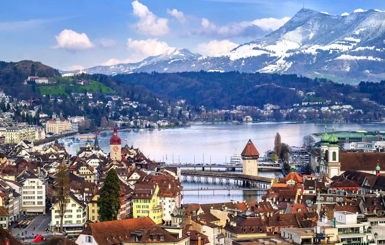Photo wallpaper mountains, lake, Switzerland, panorama, Lucerne, Lucerne