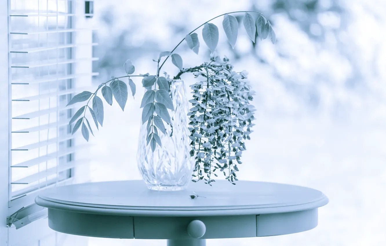 Photo wallpaper flowers, table, vase