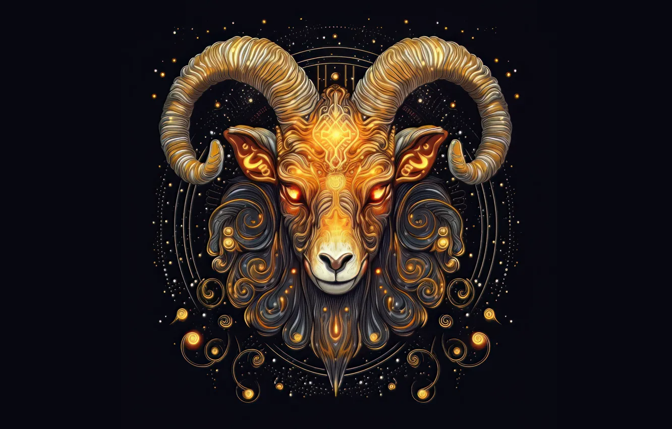 Photo wallpaper sign, symbol, black background, the signs of the zodiac, zodiac, Aries, astrology, horoscope