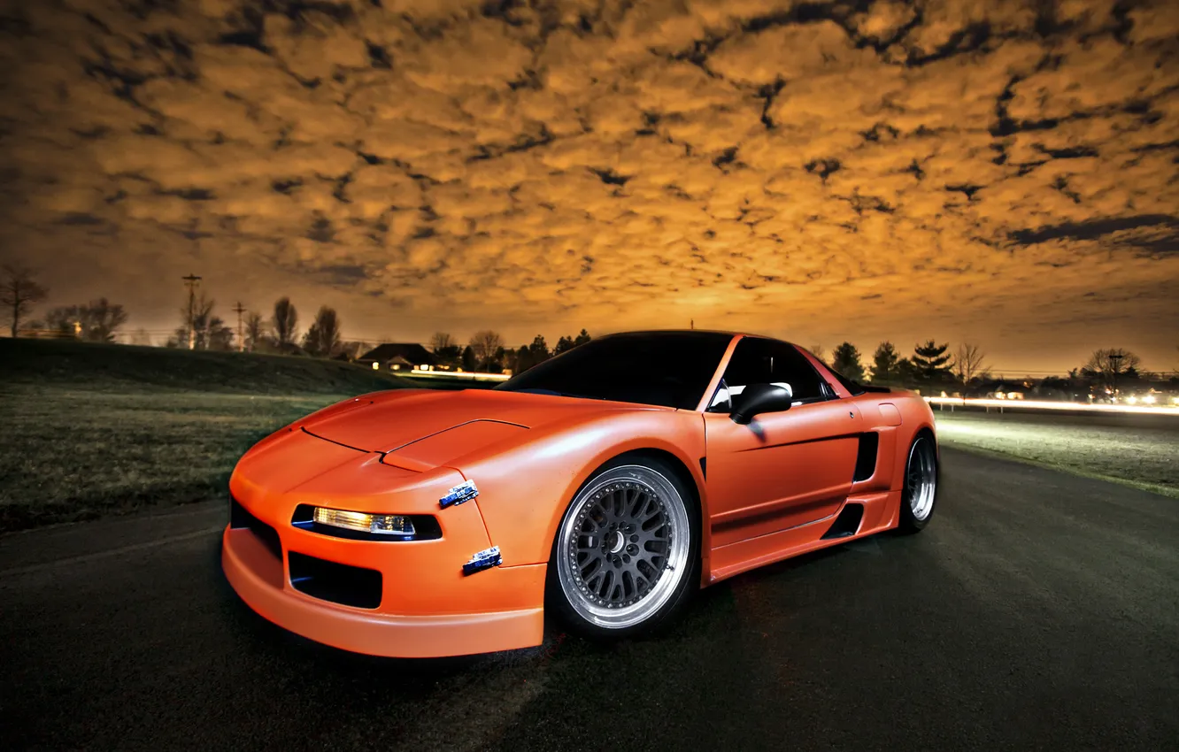 Photo wallpaper clouds, sunset, orange, Honda, Honda, orange, Acura, Acura