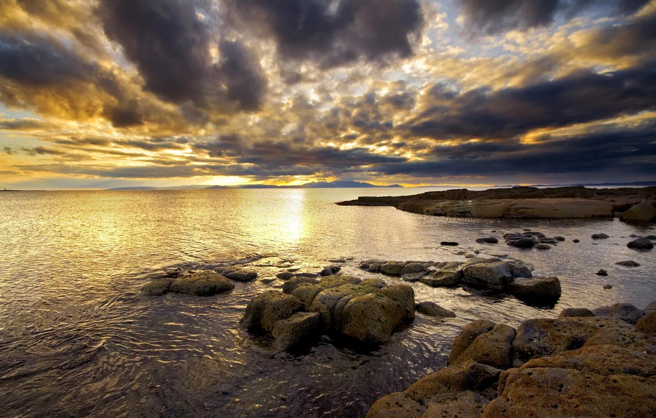 Photo wallpaper sea, the sky, stones, cloud
