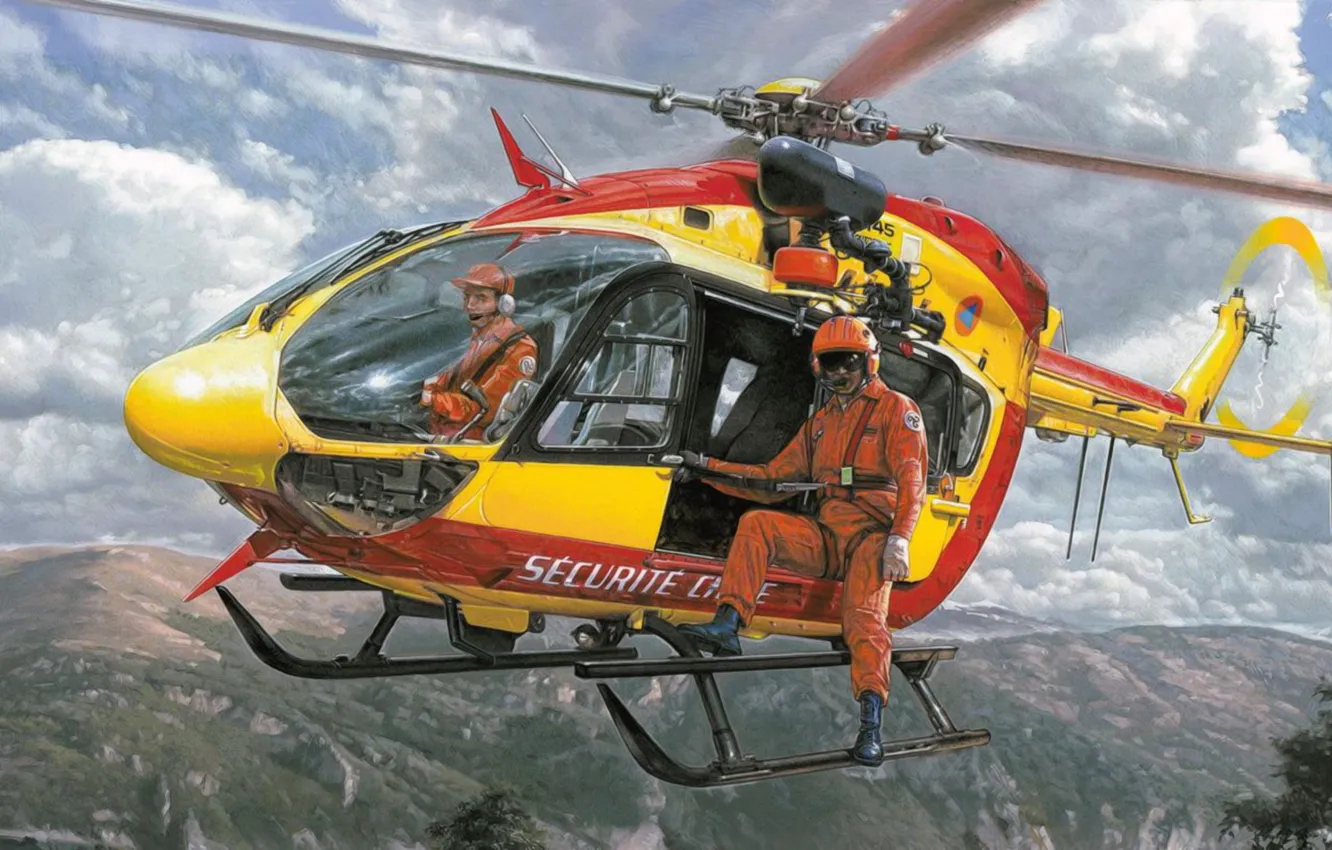 Photo wallpaper art, helicopter, painting, aviation, Eurocopter EC 145 &ampquot;emergency&ampquot;