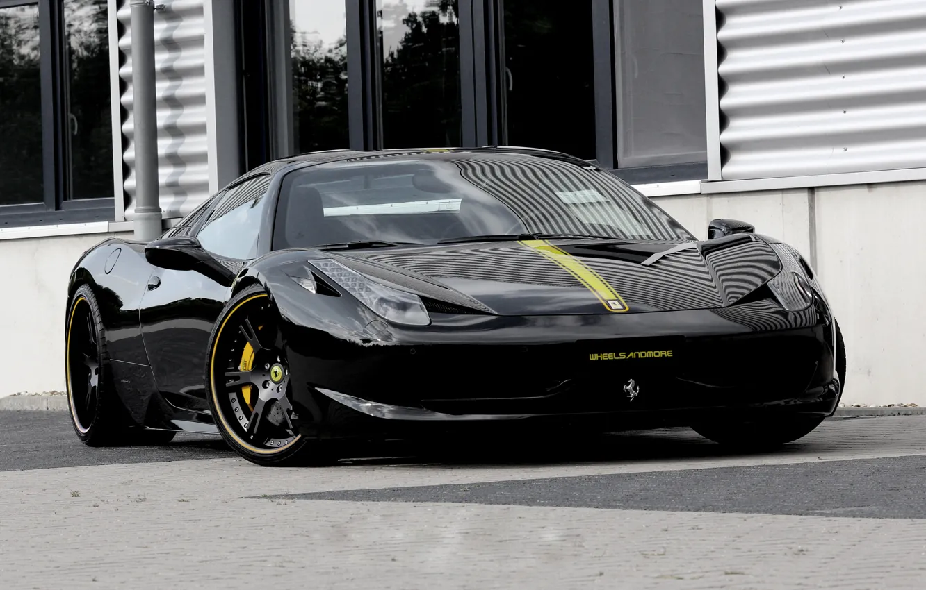 Photo wallpaper black, the hood, ferrari, Ferrari, black, front view, Italy, 458 italia